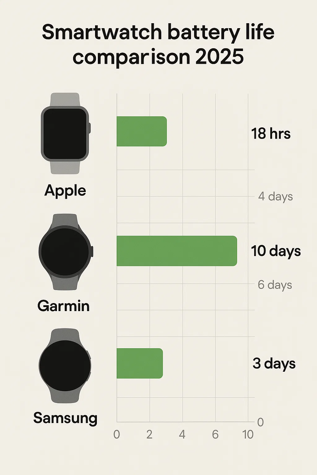 Eco-Smartwatch Review: Long Battery Life Meets Green Design 2 Smartwatch Battery Life Comparison Chart