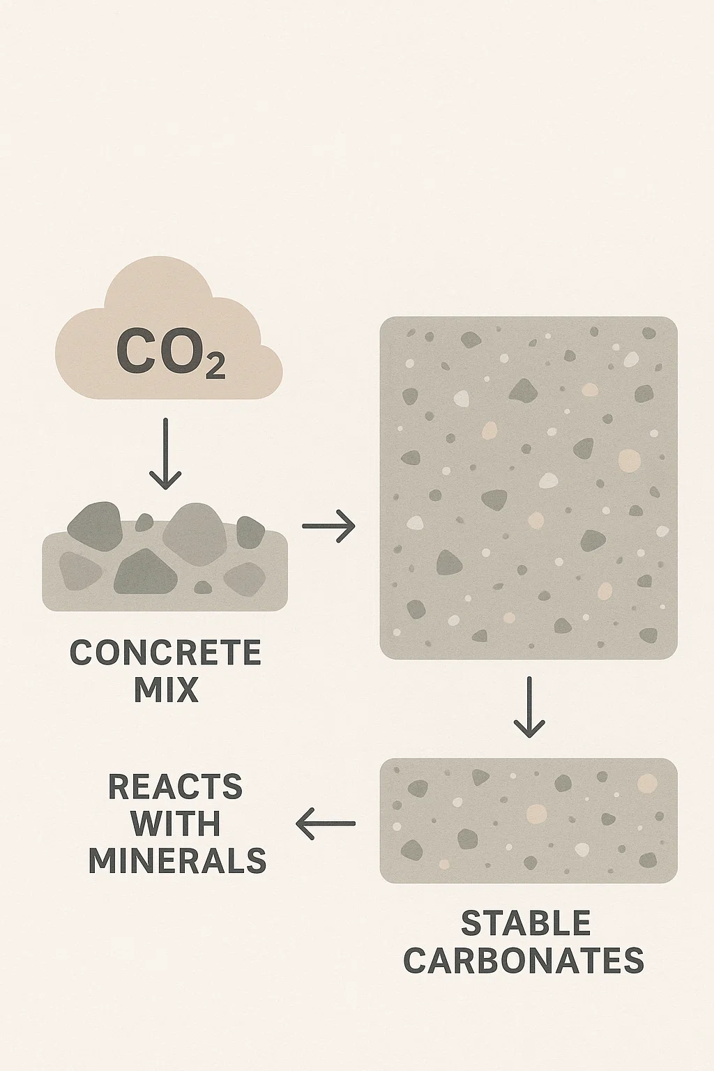 Diagram showing CO₂ mineralization inside low-carbon concrete