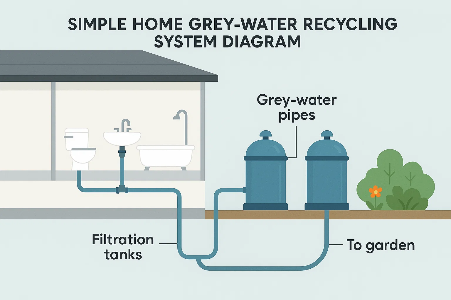 Simple Home Grey-Water Recycling System Diagram