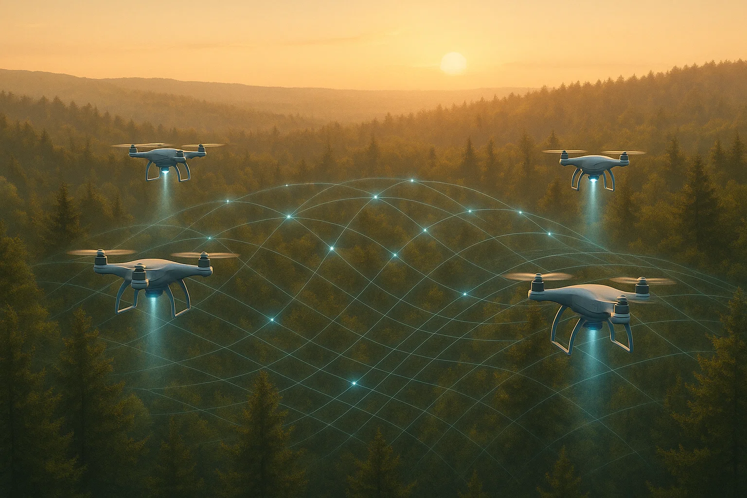 Smarter Forests With Autonomous Fire-Detection Drones 1 Autonomous drone mesh scanning a forest canopy