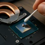 Laptop liquid metal applied on exposed CPU die