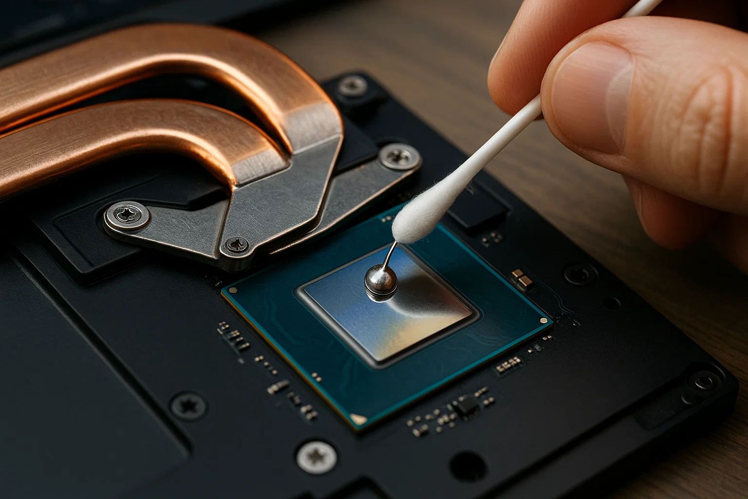 Laptop Cooling Designs Using Liquid Metal 1 Laptop liquid metal applied on exposed CPU die