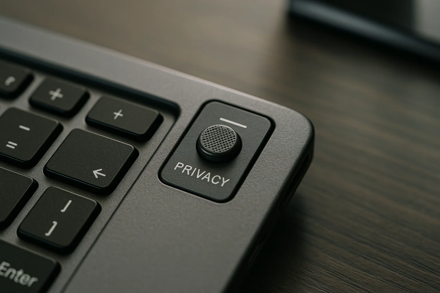 Close-up hardware privacy switch on workstation laptop