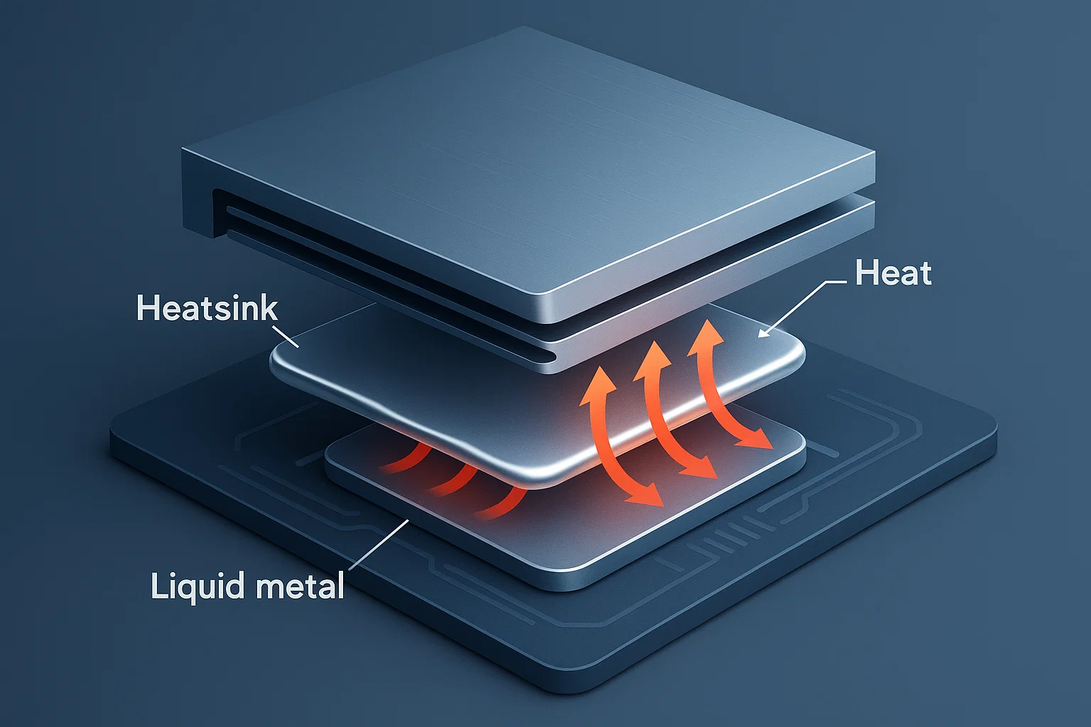 Laptop Cooling Designs Using Liquid Metal 2 Diagram showing how liquid metal spreads heat inside a laptop