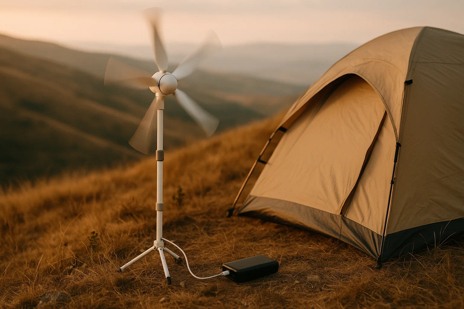 Portable Micro Wind Turbine at a Campsite