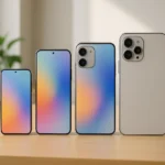 Preview of upcoming smartphone lineup on a desk