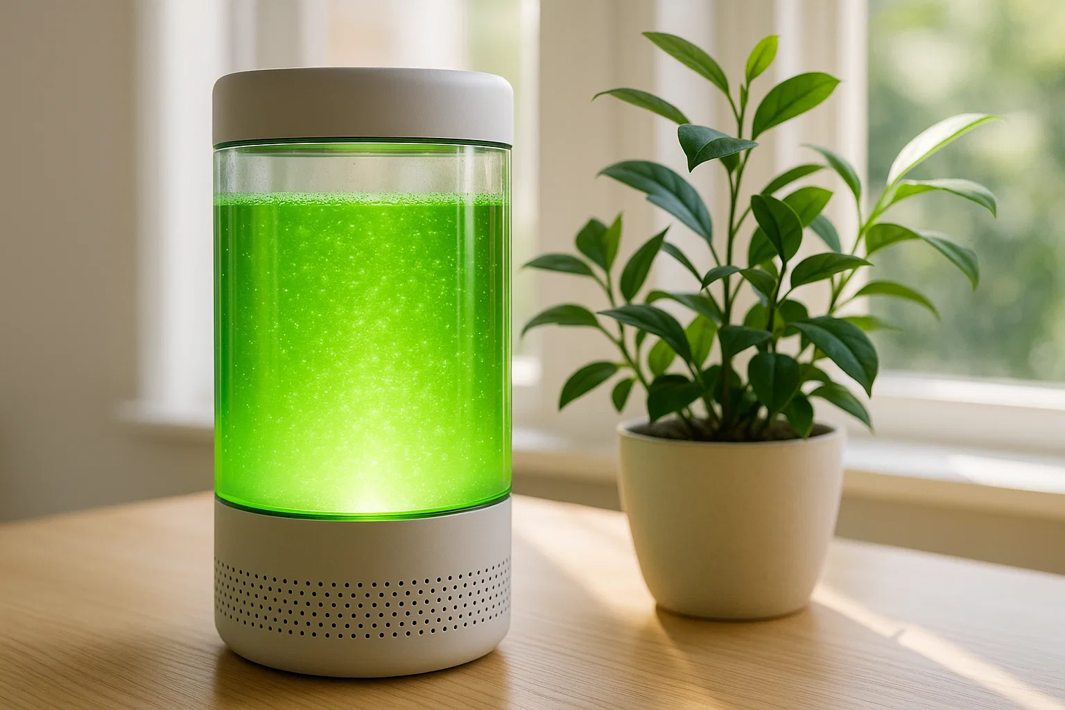 How Algae Air Filters Are Redefining Clean Living 1 Algae Air Purifier in Minimalist Home Office