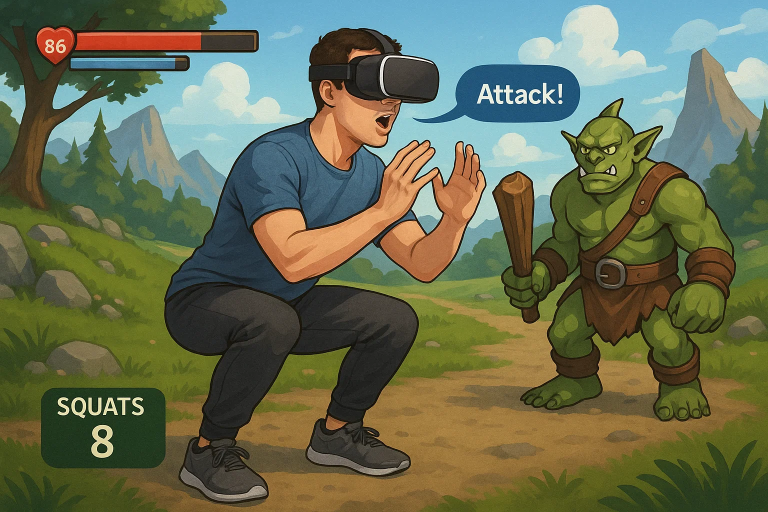 Voice-Controlled Fitness RPG Games: The Next Workout Era 1 VR fitness RPG gameplay with live voice control